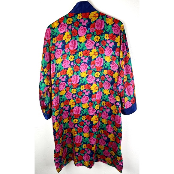 Vintage Victoria Gold Label Secret Robe Satin Floral One Size Blue Green Red Pin - Picture 5 of 6